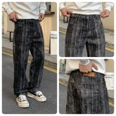 Threebooy Streetwear Loose Ink Personality American Denim Pants Men's New Retro Straight Leg Pants